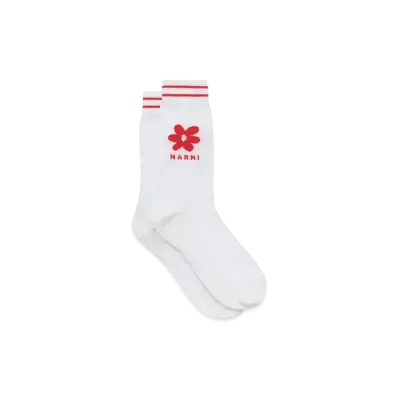 Marni Men's Cotton Socks with Jacquard Flower Detail "Ivory"