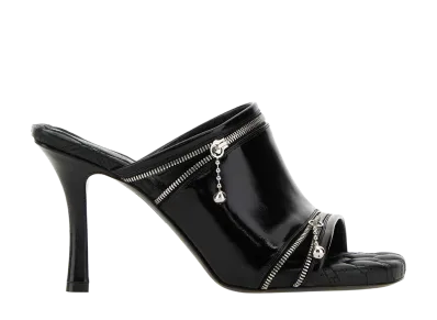 Burberry Women's Leather Peep Mules "Black"