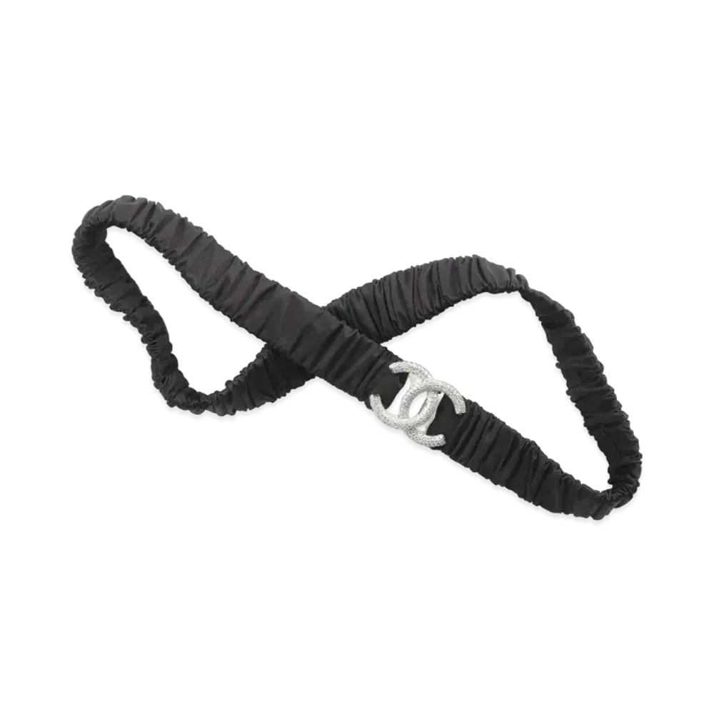 CHANEL Belt Mixed Fibers Sliver Tone Metal & Strass "Black"