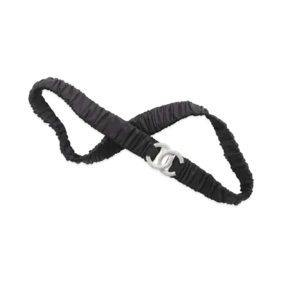 CHANEL Belt Mixed Fibers Sliver Tone Metal & Strass "Black"