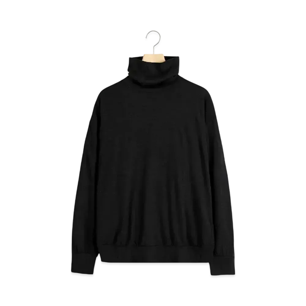 COMOLI Wool Jersey Long Sleeve Turtleneck "Charcoal"