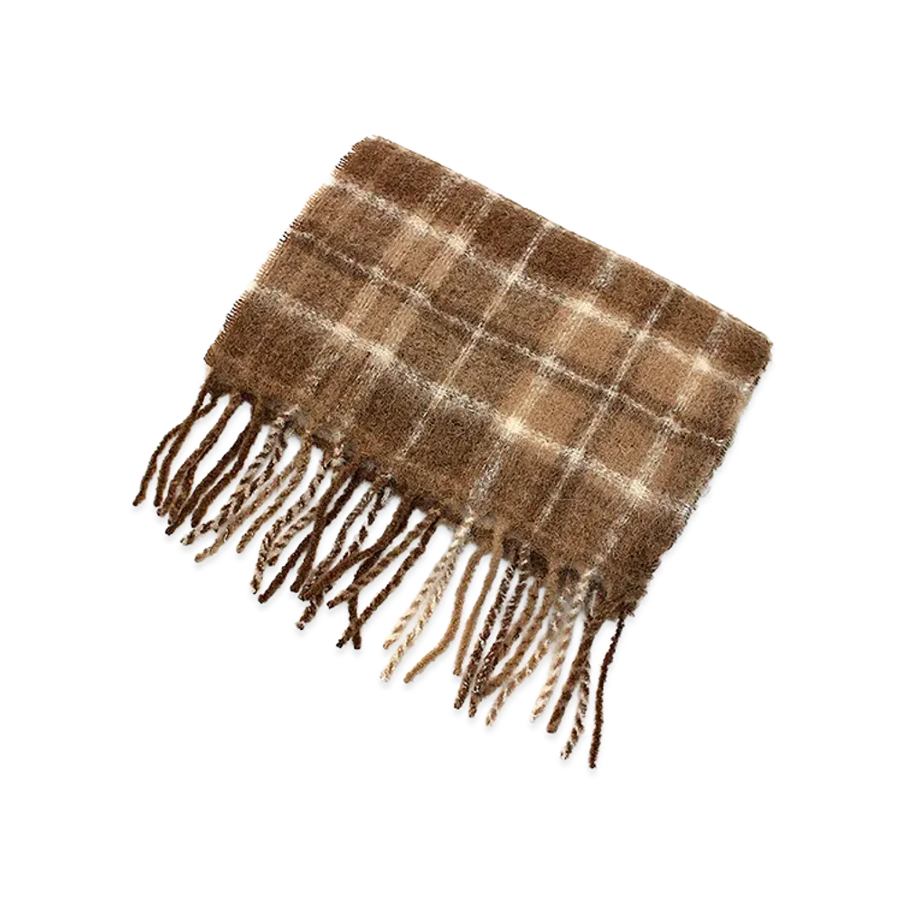 Max Mara Studio Women's Muffler Stole Alpaca Blend Check Pattern "Camel"