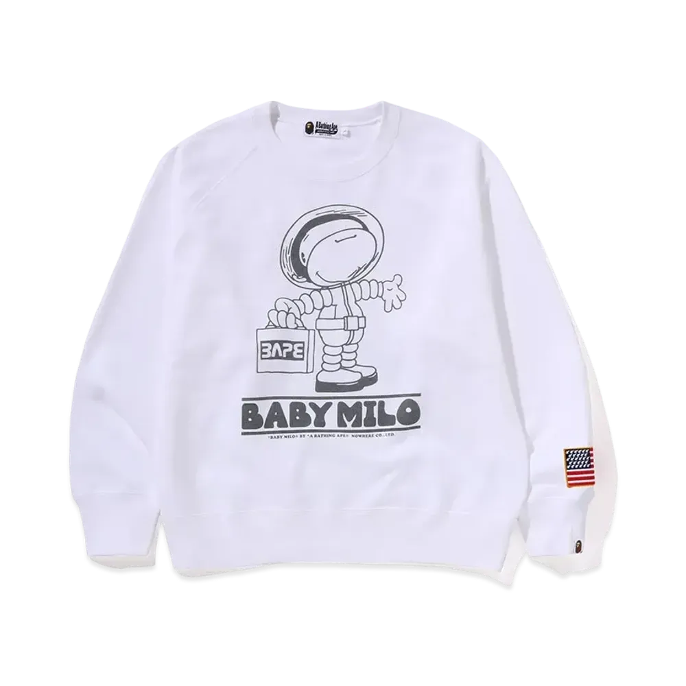 A BATHING APE Astronauts Milo Relaxed Fit Crewneck Sweatshirt "White"