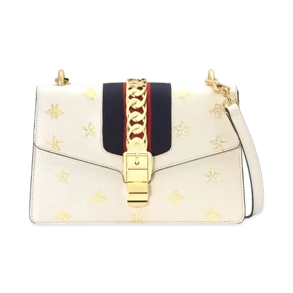 GUCCI Sylvie Bee (Hachi) & Star Small Shoulder Bag "White Leather"