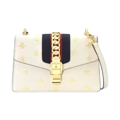 GUCCI Sylvie Bee (Hachi) & Star Small Shoulder Bag "White Leather"