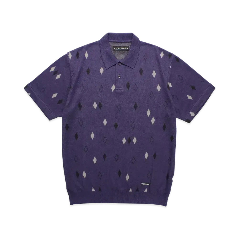 WACKO MARIA Diamond Jacquard Knit Polo Shirt "Purple"