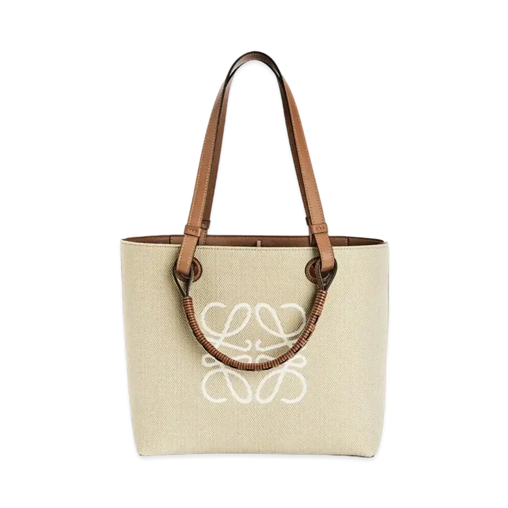 LOEWE Small Anagram Tote Bag In Jacquard And Calfskin "Ecru / Tan"