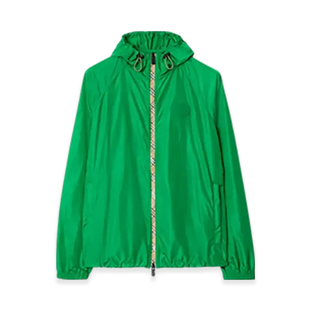 Burberry Check Trim Nylon Hooded Jacket "Caterpillar Green"