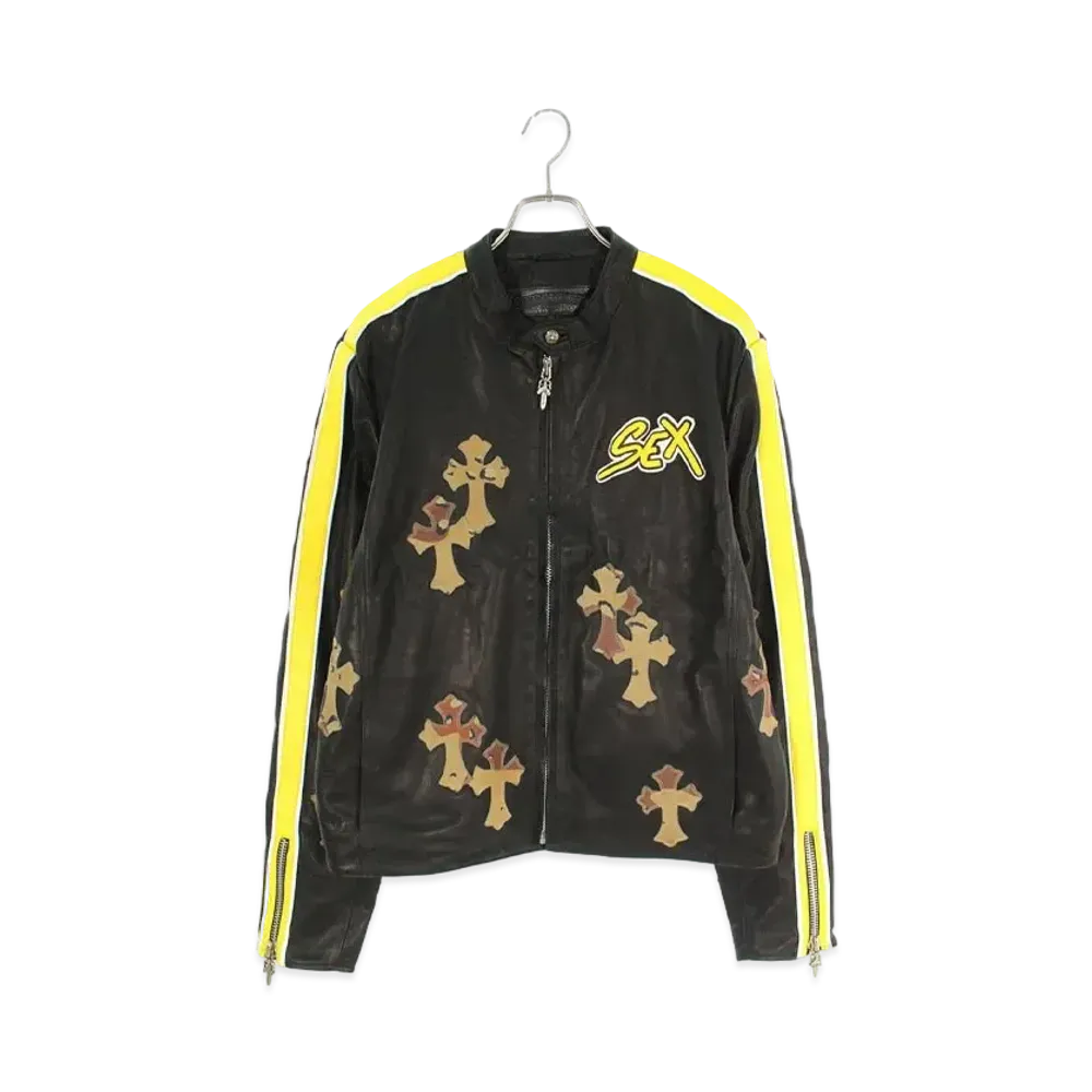 Chrome Hearts PPO Racing 2 Sex RCD Cross Patch Single Rider Slider Jacket "Black/Yellow/Brown"