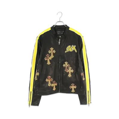 Chrome Hearts PPO Racing 2 Sex RCD Cross Patch Single Rider Slider Jacket "Black/Yellow/Brown"