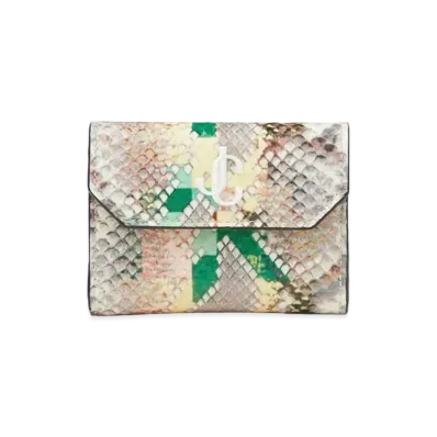 Jimmy Choo Odile Glossy Rainbow Elaphe Wallet With JC Logo "Latte/Sunrise Mix"