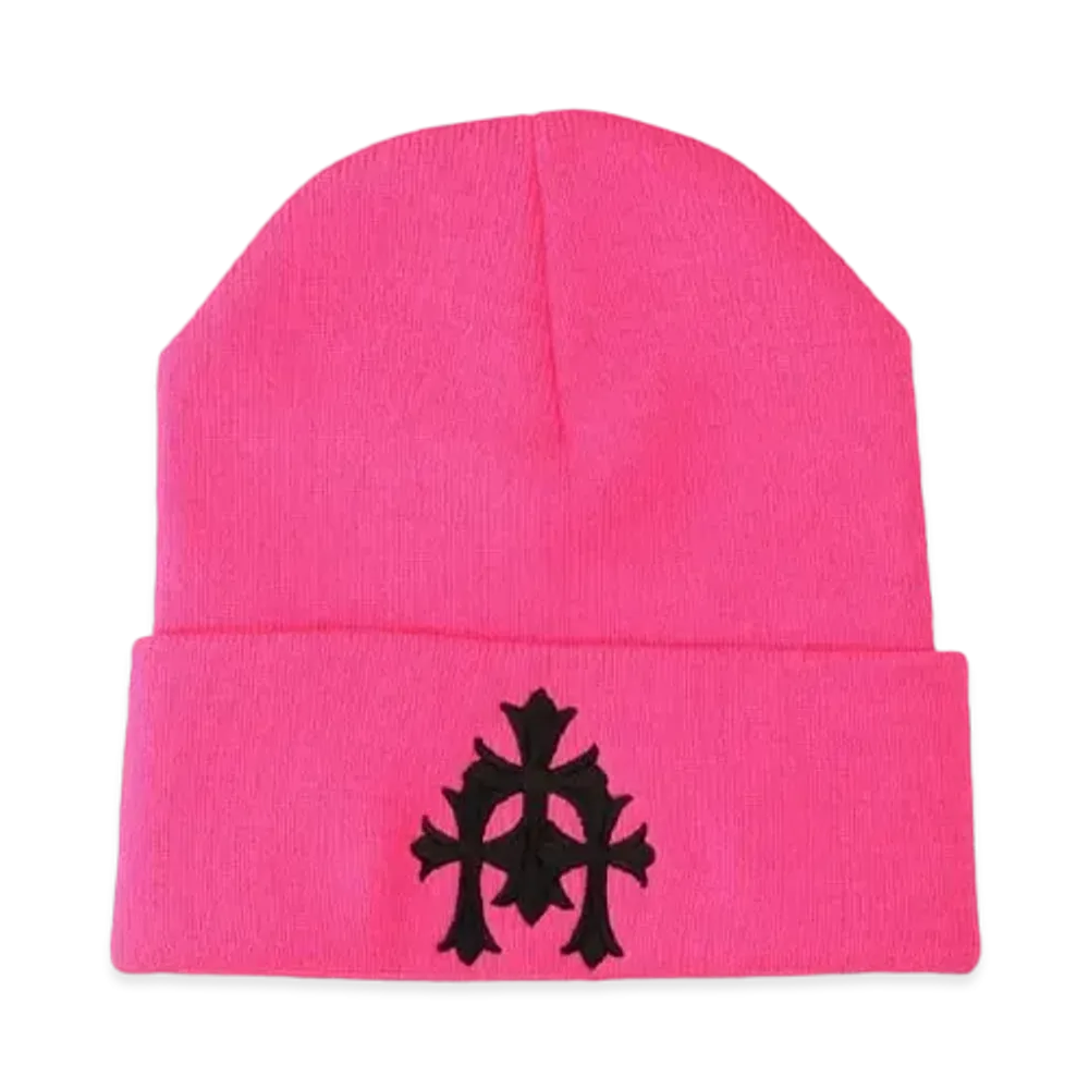 Chrome Hearts Cemetery Cross Patch Beanie "Pink/Black"
