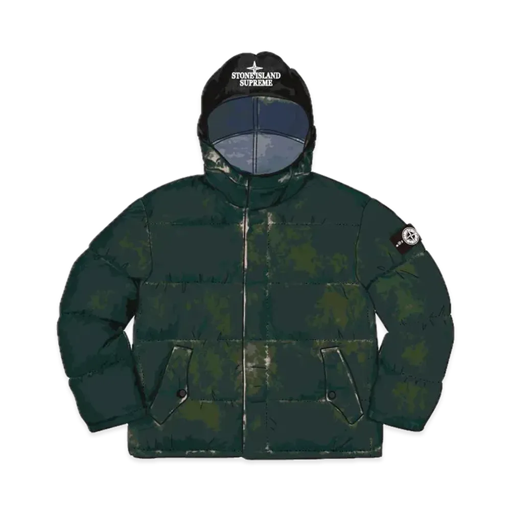 Supreme x Stone Island Painted Camo Crinkle Down Jacket "Dark Teal"