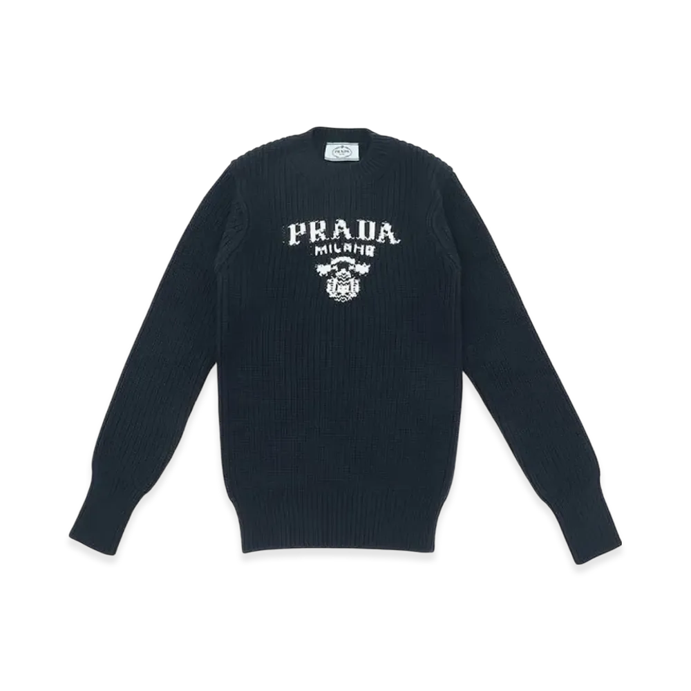 PRADA Women's Cotton Crewneck Sweater "Navy"