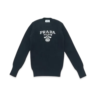 PRADA Women's Cotton Crewneck Sweater "Navy"