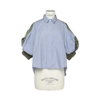 sacai Cotton Poplin x Nylon Twill Shirt "Light Blue Stripes"