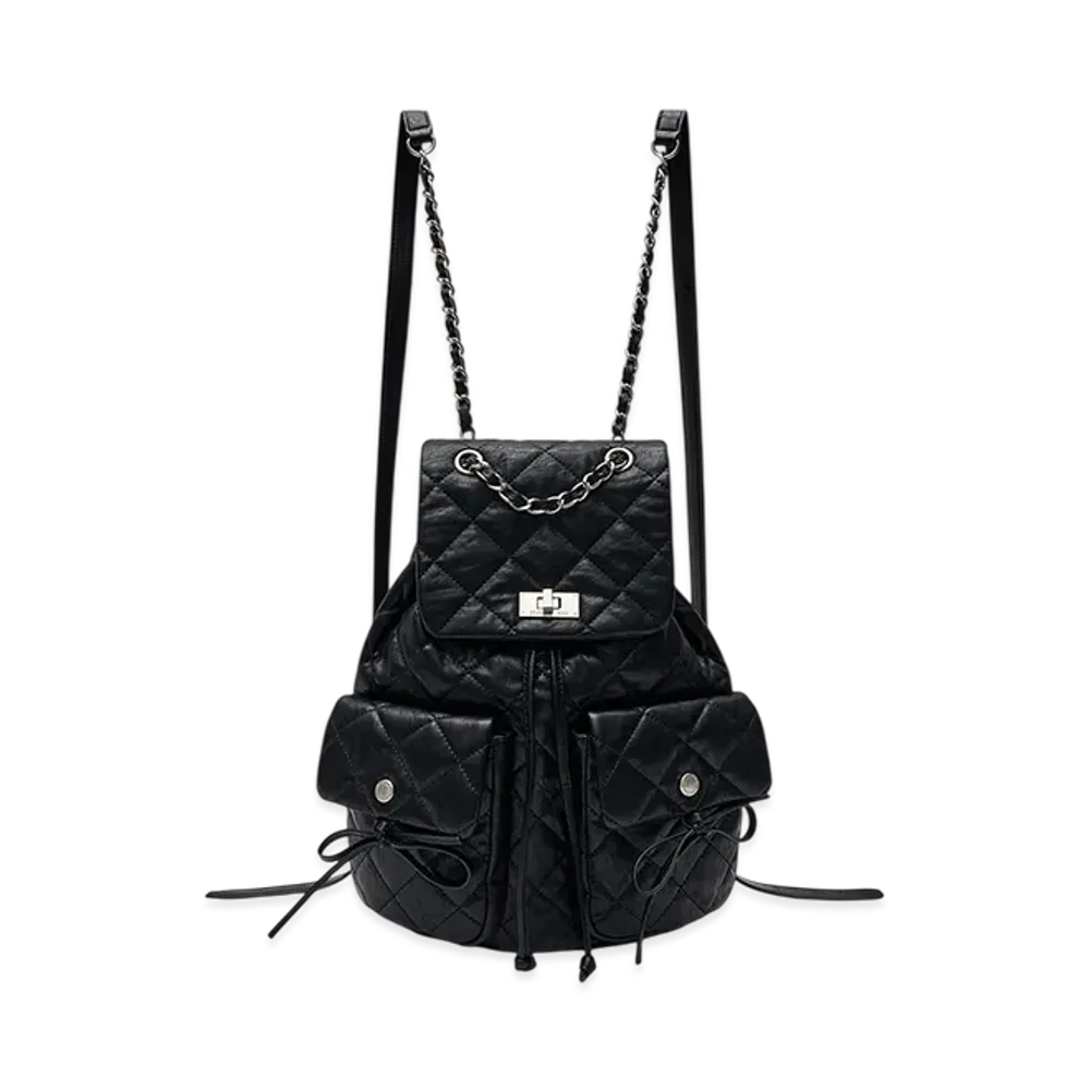 Matin Kim Double Pocket Quilting Backpack "Black"