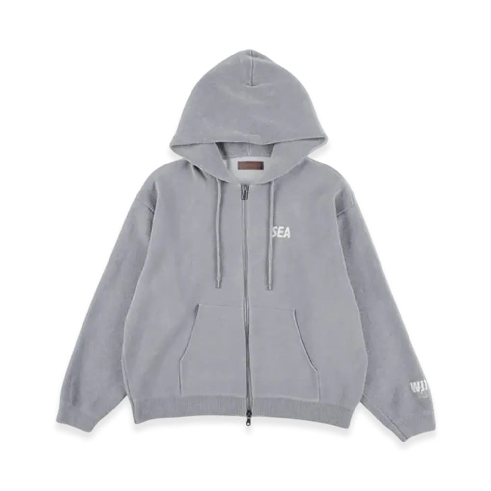 WIND AND SEA Mole Knit Zip Up Hooded Sweatshirt "Gray"