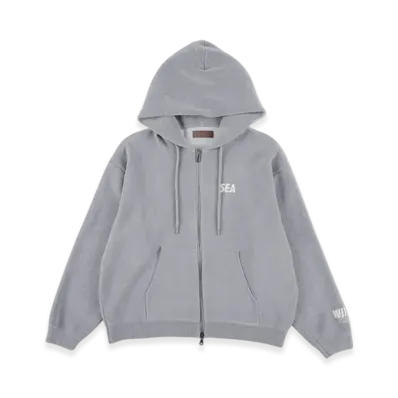 WIND AND SEA Mole Knit Zip Up Hooded Sweatshirt "Gray"