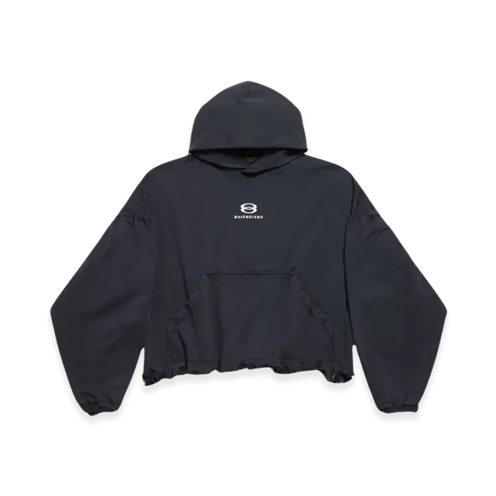 BALENCIAGA Women's Unity Sports Icon Cropped Hoodie Oversized "Black White"