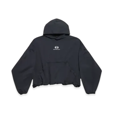 BALENCIAGA Women's Unity Sports Icon Cropped Hoodie Oversized "Black White"