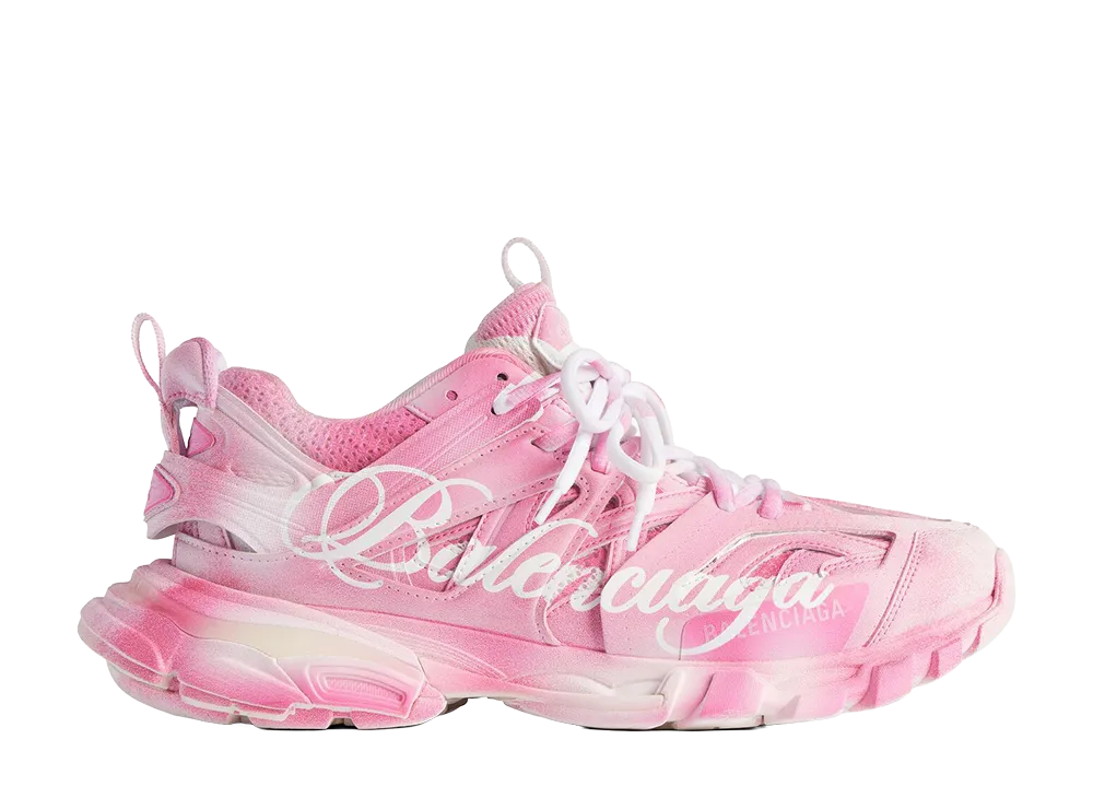 BALENCIAGA Women's Track Stencil Logo Sneaker "Pink/White"