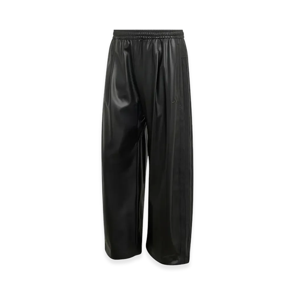 adidas Stadium Oversized Fit Faux Leather Full Length Open Hem Pants "Black/Black"
