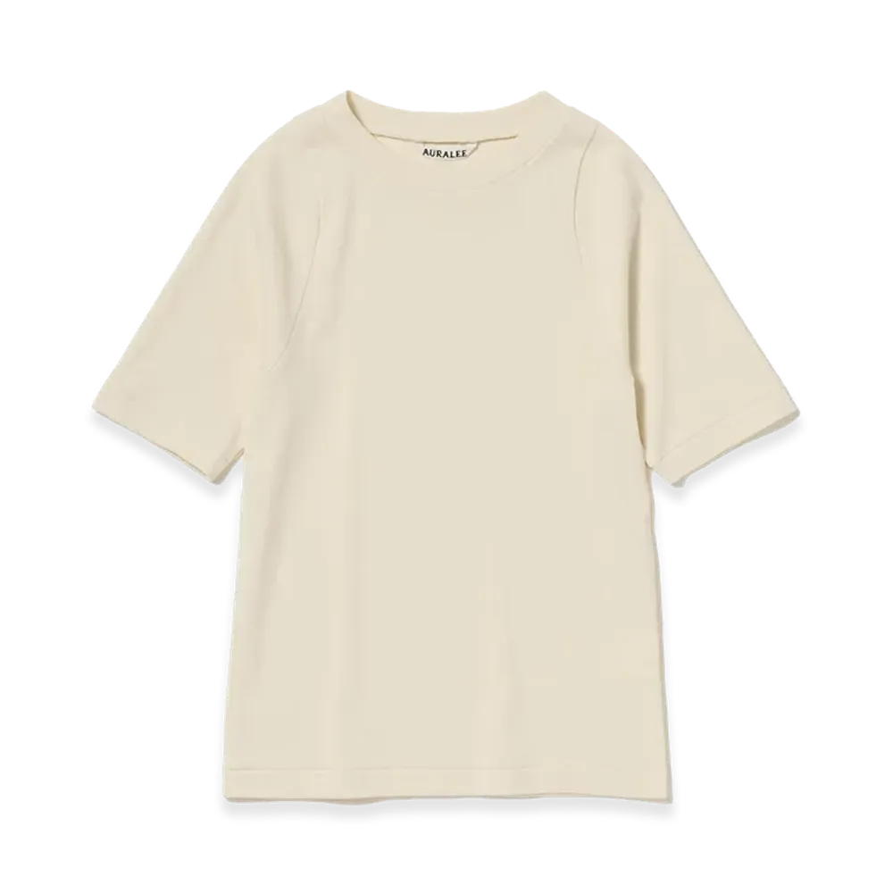 AURALEE Women's Organic Cotton Fine Rib Tee "Ivory"