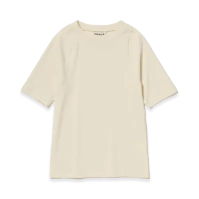 AURALEE Women's Organic Cotton Fine Rib Tee "Ivory"