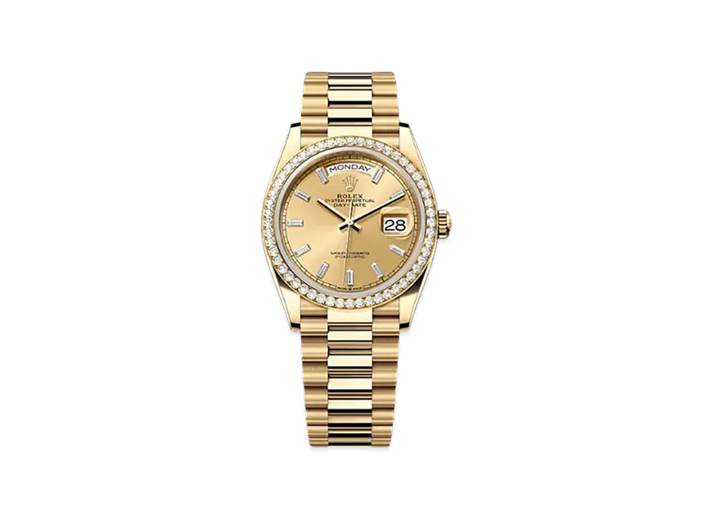 ROLEX Day-Date 36mm Yellow Gold Diamond 128348RBR "Champagne-colour"