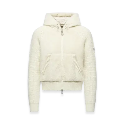 MONCLER Padded Wool & Teddy Zip-up Hoodie "White"