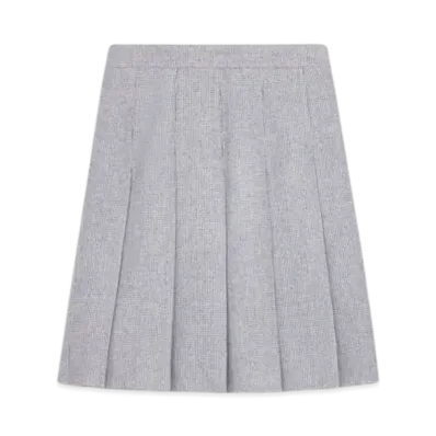 CELINE Women's Pleated Skirt in Cashmere Natte "Grey Chine/Chalk"