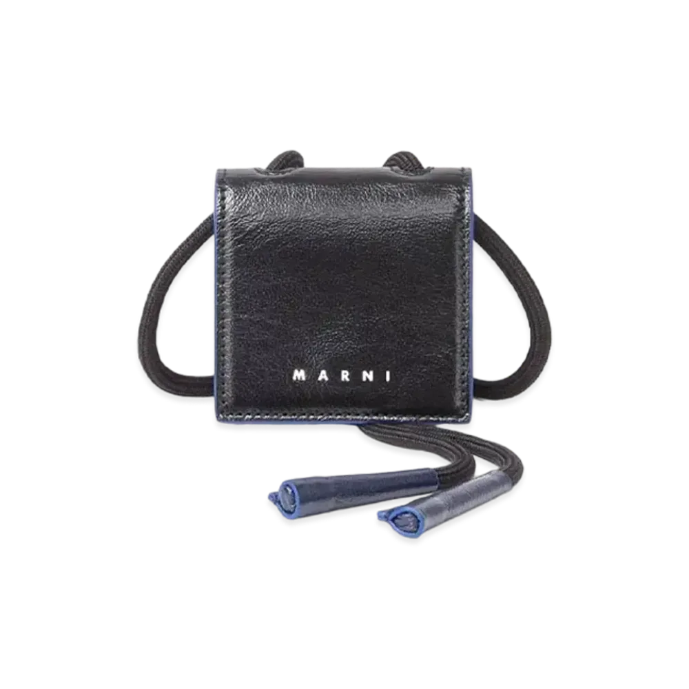 Marni Bi-Coloured Calfskin Airpods Holder With Adjustable Nylon Shoulder Strap "Black/Navy Blue"