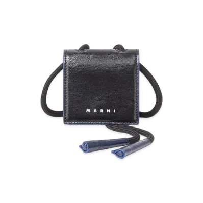 Marni Bi-Coloured Calfskin Airpods Holder With Adjustable Nylon Shoulder Strap "Black/Navy Blue"