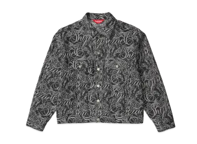 Supreme Script Jacquard Denim Trucker Jacket "Washed Black"