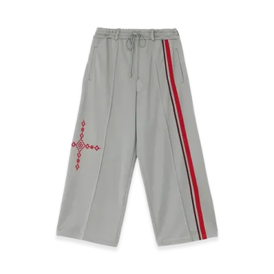 S'YTE Pe/Smooth Jersey Geometric Pattern Embroidery Tape Line Waist Drawstring Wide Pants "Gray"