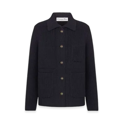 Dior Women's Caro Jacket Ribbed Knit Wool "Navy Blue"