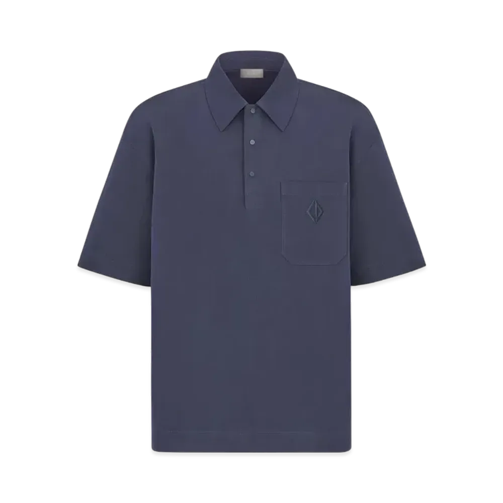 Dior Men's Polo Shirt with CD Diamond Embroidery Cotton-Blend Twill "Blue"