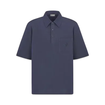 Dior Men's Polo Shirt with CD Diamond Embroidery Cotton-Blend Twill "Blue"