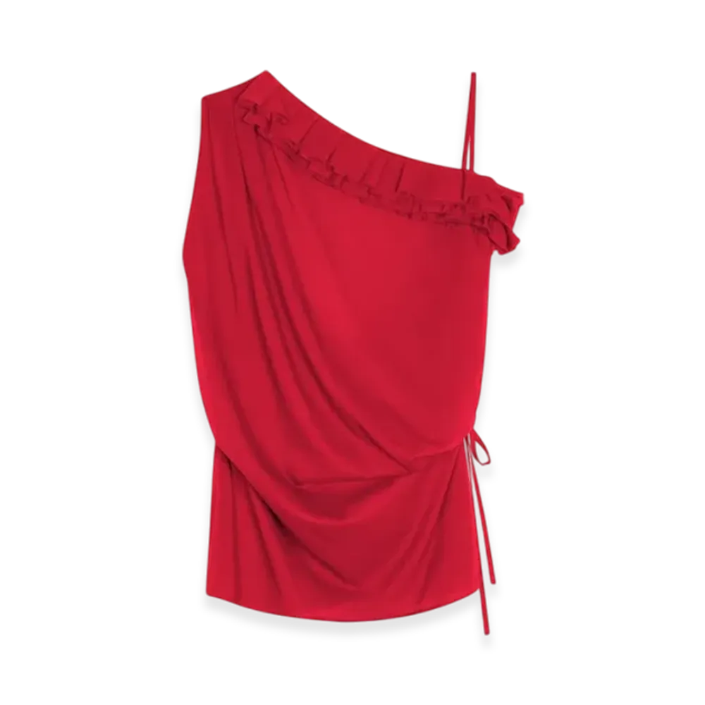 DRIES VAN NOTEN Women's Ruffled Silk Top "Red"