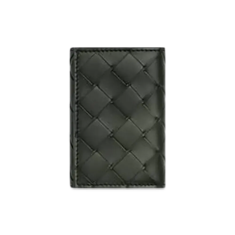 Bottega Veneta Intrecciato Tiny Tri-Fold Wallet "Dark Green/Travertine"