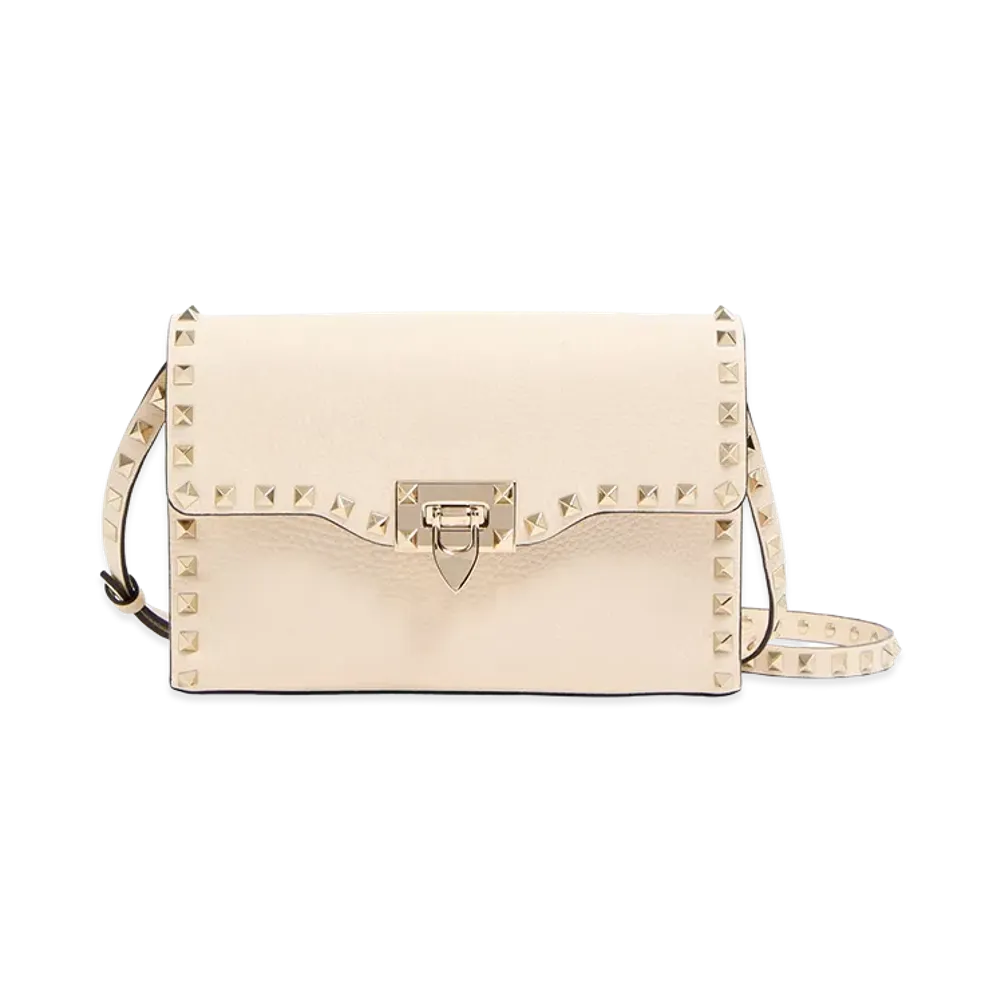 Valentino Women's Rockstud Small Calfskin Crossbody Bag "Nude/Neutrals/Garnet"