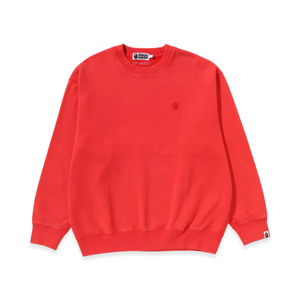 A BATHING APE Garment Dye One Point Relaxed Fit Crewneck Sweatshirt "Red"