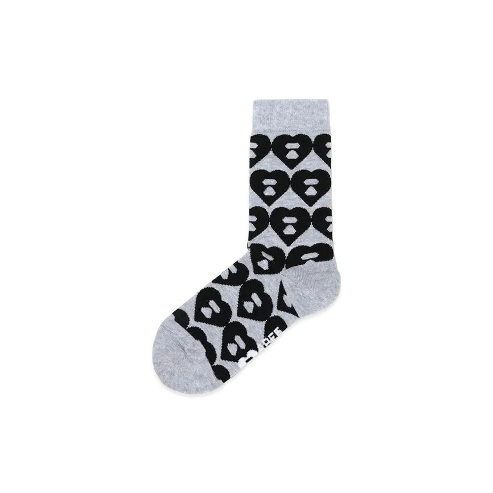 A BATHING APE Women's Big Heart Monogram Intarsia Socks "Gray"