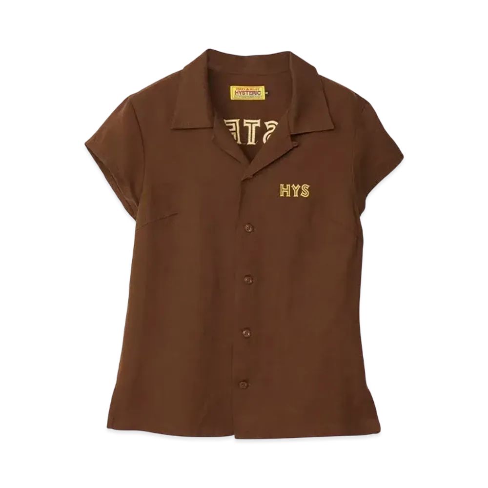 HYSTERIC GLAMOUR Spook Show Embroidery Bowling Shirt "Brown"