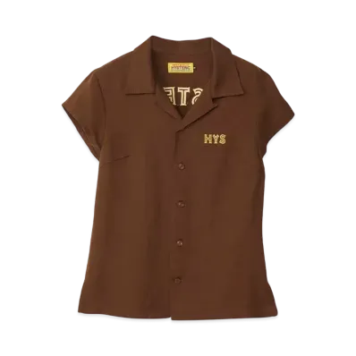 HYSTERIC GLAMOUR Spook Show Embroidery Bowling Shirt "Brown"