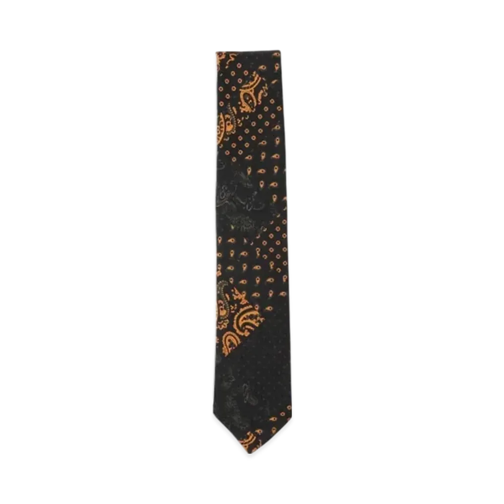 BEAMS Wool Silk Tie Paisley Print "Black"