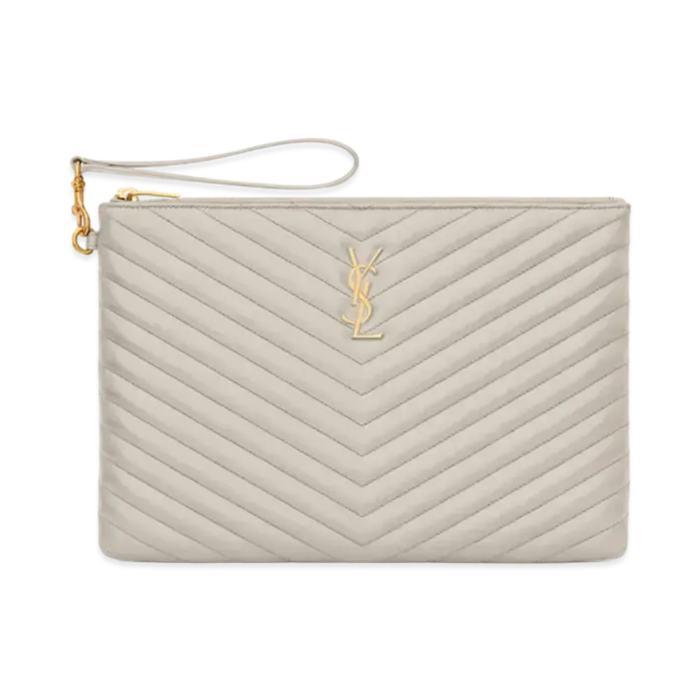 Saint Laurent Monogram Tablet Pouch In Matelasse Leather "Vintage White"