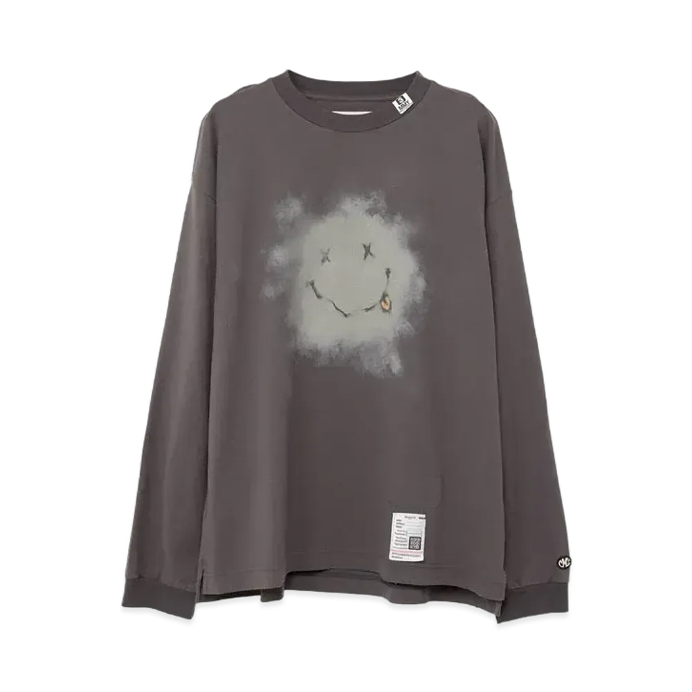 Maison MIHARA YASUHIRO Distressed Smily Face Printed Long Sleeve T-shirt "Black"