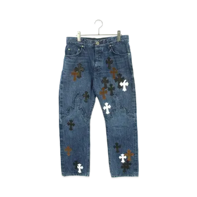 Chrome Hearts Cross Patch Fleur Knee Stitch Denim Pants "Indigo/Black/White/Brown"
